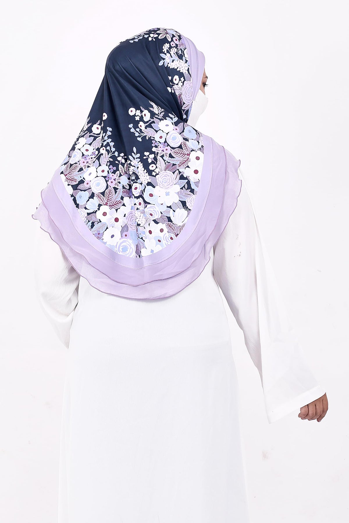 Markaz Hijab Printed Malaysian Instant Hijab for Women | Floral Border Design | Ready to Wear Modest Fashion Headscarf | Elegant Muslimah Style (BLUE, XXL (36))