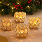TIED RIBBONS Pack of 4 Crystal Tealight Candle Holder Centerpieces Votive Candle Holders - Decorations Items for Home Dining Table (5.8 cm X 4.3 cm) - Home Décor - Gifts Item