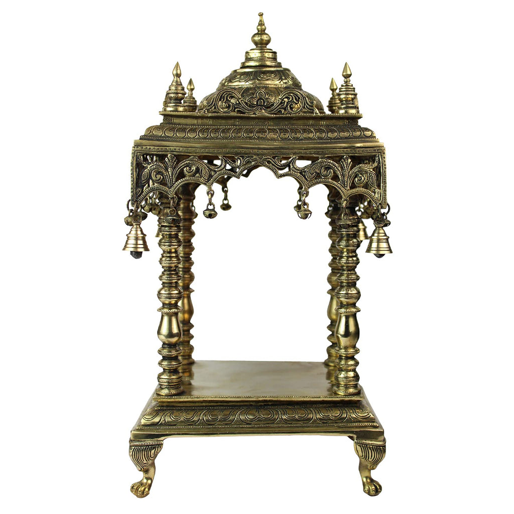 ARTVARKO Handcrafted Full Brass Temple Pooja Mandir for Living Room Pooja Decoration Religious Home Decor 21 Inches