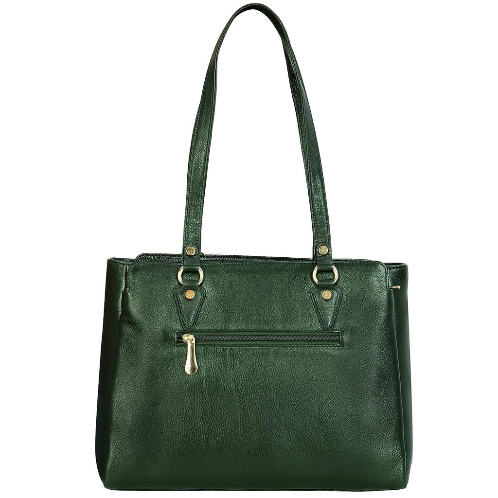 RICHSIGN LEATHER ACCESSORIES Full-Grain Natural Leather Top-Handle satchel Handbags & Shoulder tote Bags For Women (Dimension- L-13 X H-10 x W- 5 Inch | Weight- 0.8 KG / 800 GR (GREEN)