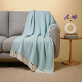 Tarantaran Home Hand-Knitted Cotton Sofa Throw | All-Season Throw Blanket for Sofa, Bed, Couch, Chair & Travel | 80×52 Inches (204×132 cm)(Arctic Blue) Kafalo