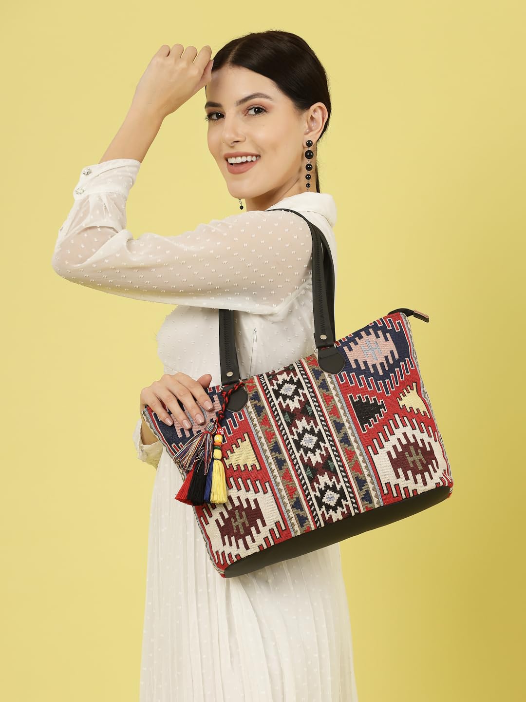 Anekaant Tribal Multi & Black Ikat Cotton Jacquard Tote Bag