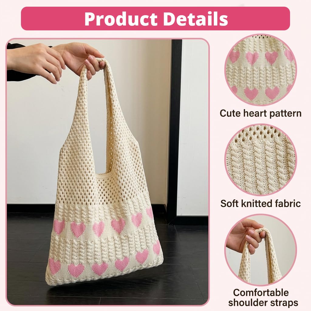 Zibuyu® Knitted Heart Pattern Crochet Bags for Women Stylish