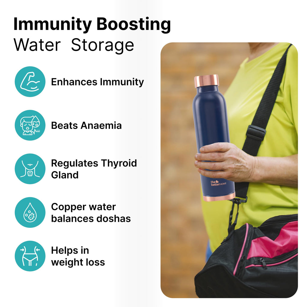 The Better Home Copper Water Bottle | Copper Water Bottle 950ml | With Anti Oxidant Properities | Provides Health Benefits | Pure Tamba | Blue