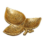 KridayKraft Hand Crafted Metal 3 Part Leaf Shape Tray Perfect for Home Centre Table Serving Dry Fruits (Golden, Pack of 1)