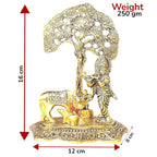 KridayKraft Metal Krishna Idol Statue with Kamdhenu Cow Standing Under Tree for Pooja Room,Temple & Decor Your Home,Office & Gift Your Relatives,Wedding,Birthday...