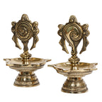 Artvarko Brass Chakra Shankh Villaku Vishnu Shankhu Chakra Deepam, Multi Wick Diya, Deepa, Traditional Oil Lamp for Pooja, Aarti, Home and Decor 6 Inches