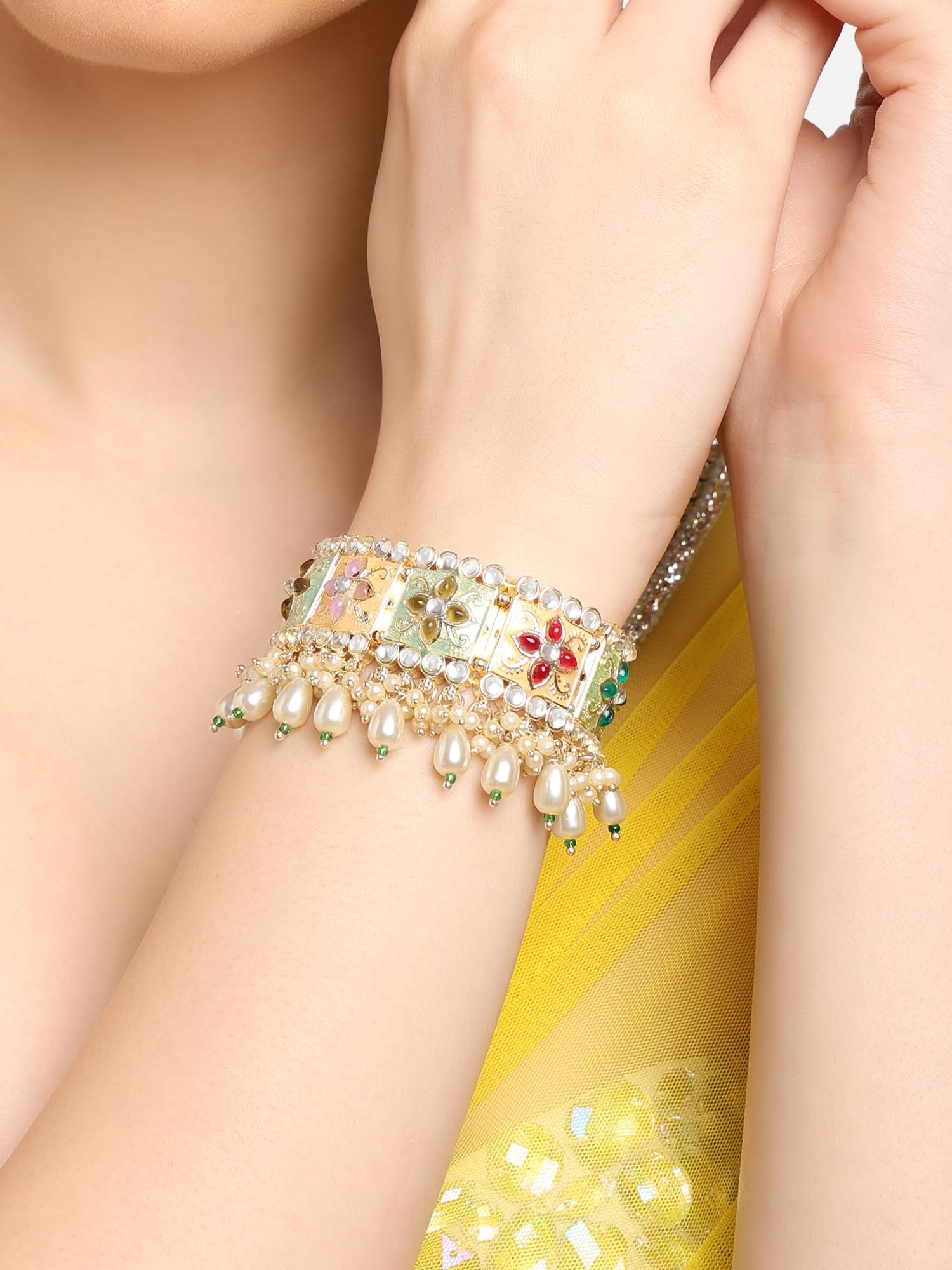 ZAVERI PEARLS Multi Colour Enamel Kundan & Beads Ethnic Bracelet For Women-ZPFK16769