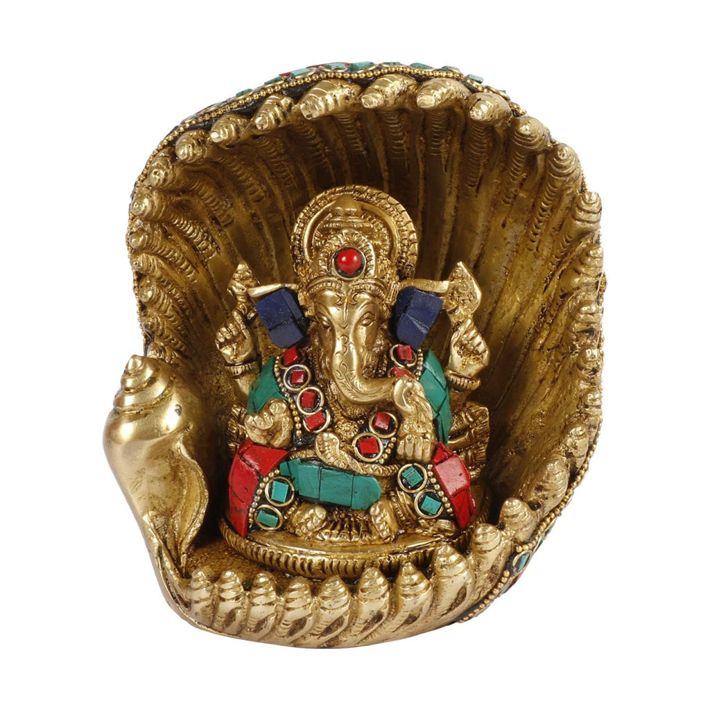 SVARUP Brass Sitting Ganesha Idol in Multicolor Height 6 Inch Weight 2.4 Kg