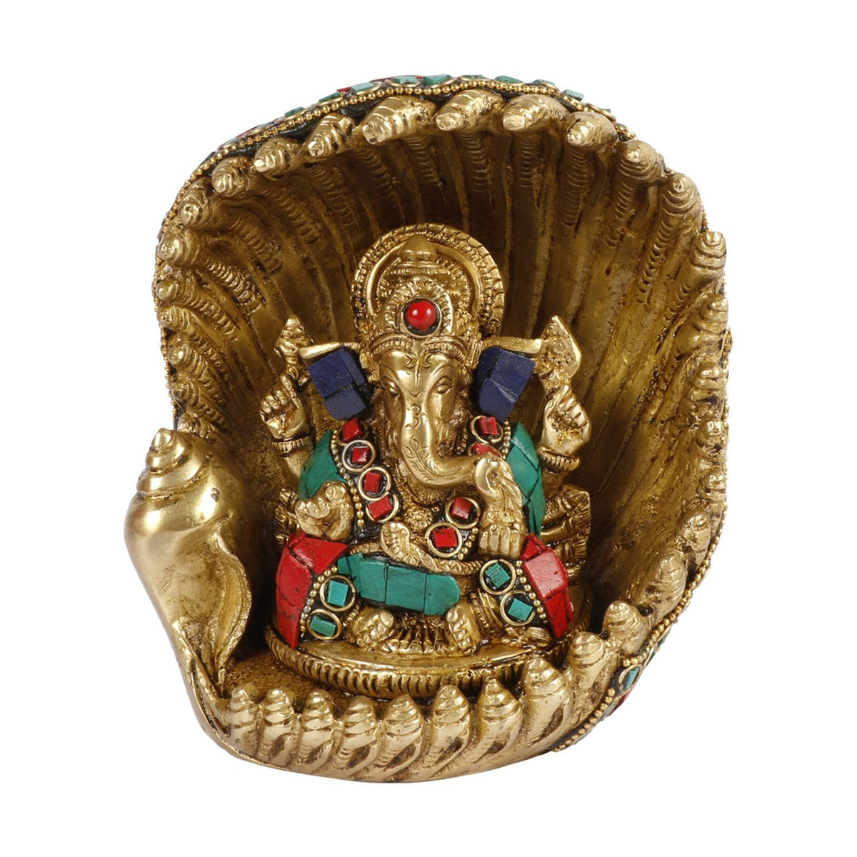 SVARUP Brass Sitting Ganesha Idol in Multicolor Height 6 Inch Weight 2.4 Kg