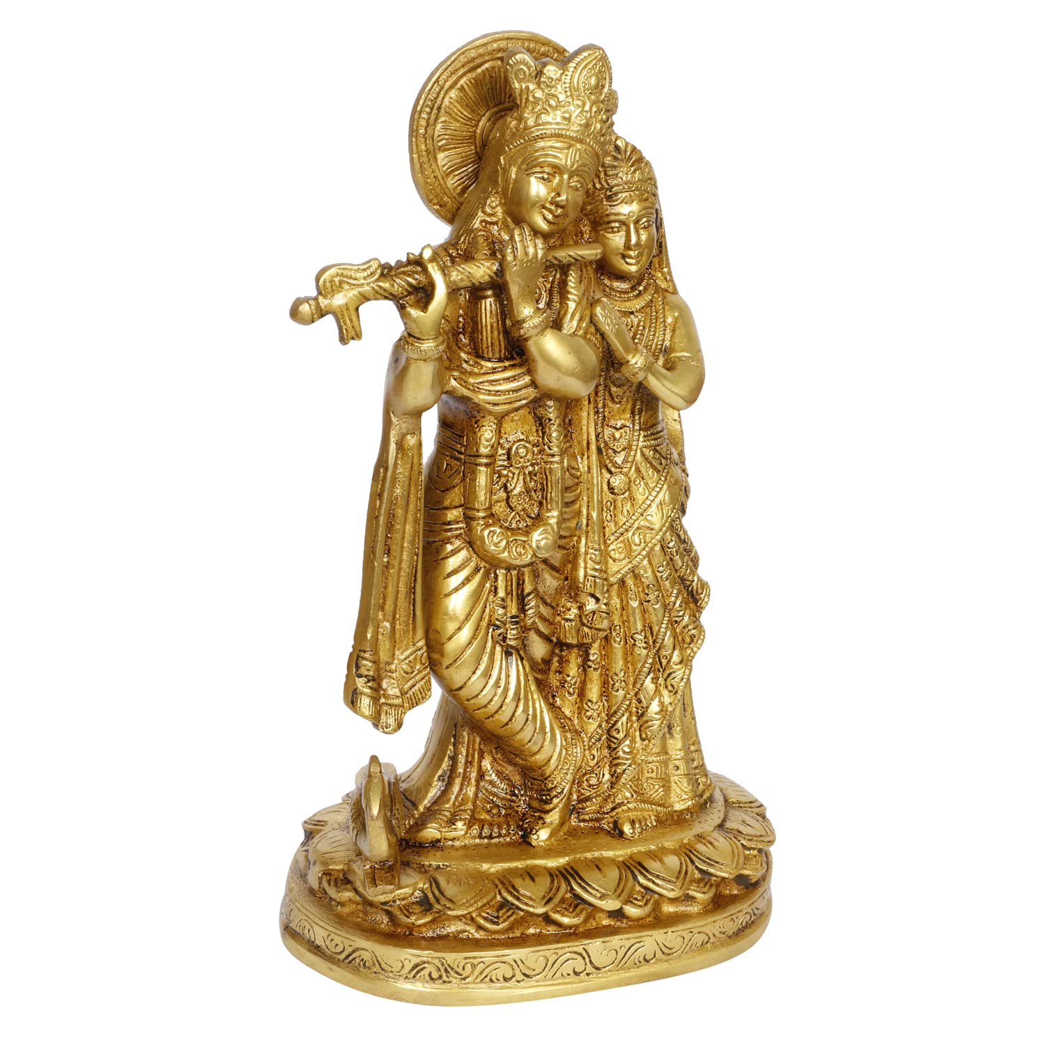 ARTVARKO Radha Krishna Brass Idol Statue Beautiful Divine Love Couple Sculpture Temple Puja Home Décor Gift Gold 10.5 Inches
