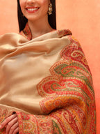 Pashmoda Women Zarvash Fine Wool Kaani Shawl, Authentic Kashmiri Luxury Pashmina Style Shawl, Stole, Medium Gents Lohi, Size (40x80 Inches, Beige Color) MZSS06