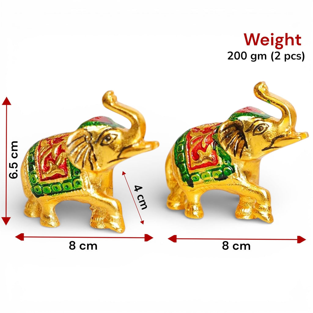 KridayKraft Elephant Set Metal Statue Small Size with Meena Work 2 pcs Set for Showpiece Enhance Your Home,Office Table,Animal Showpiece Figurines,Corporate Gift Article...