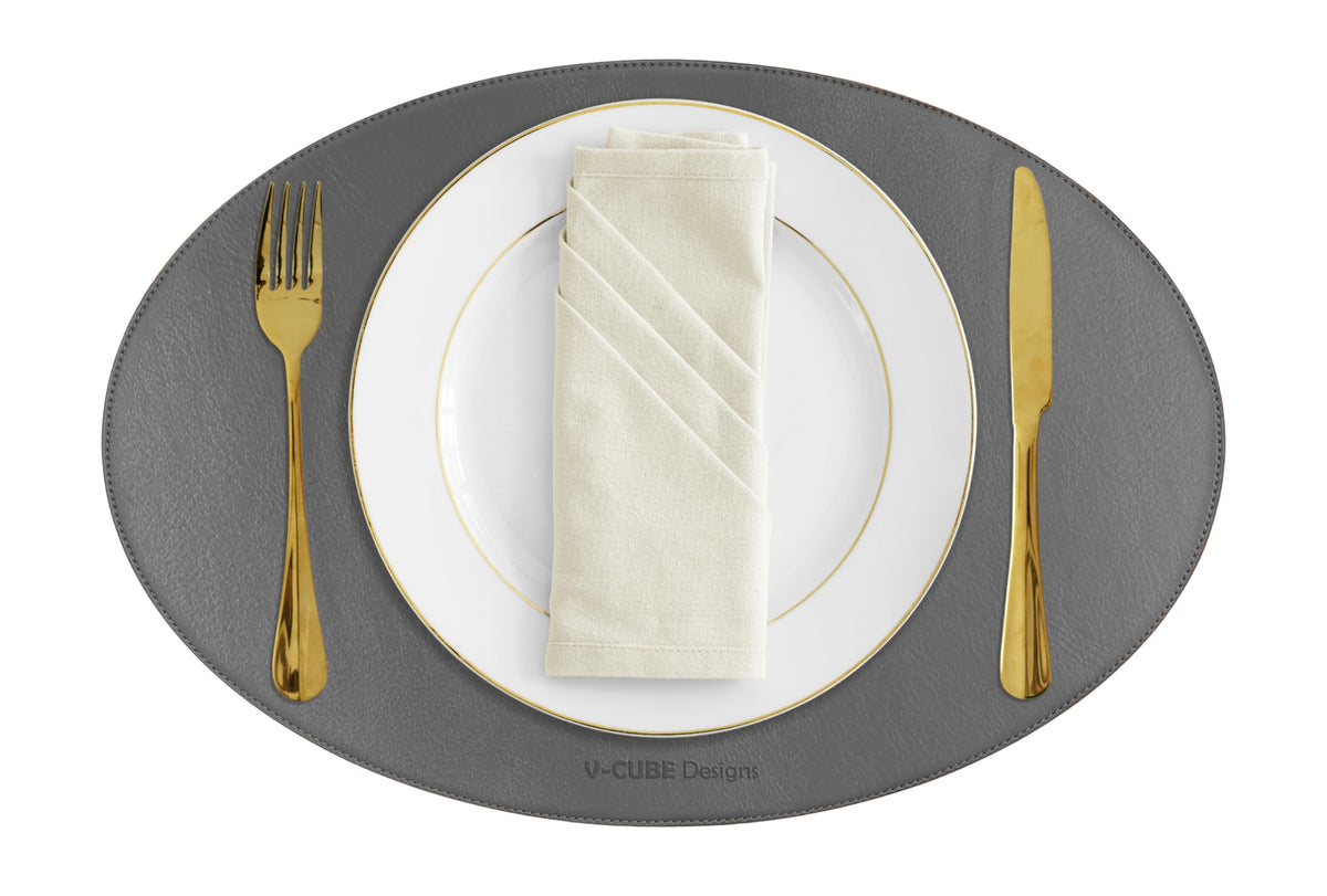 V-CUBE Designs Premium Vegan Leather Placemats Set of 4 - Waterproof - Wipe Clean - Heat Resistant - Anti Slip Dining Table Mat, Suitable for Kitchen Table, Indoor & Outdoor Use - Grey Kafalo