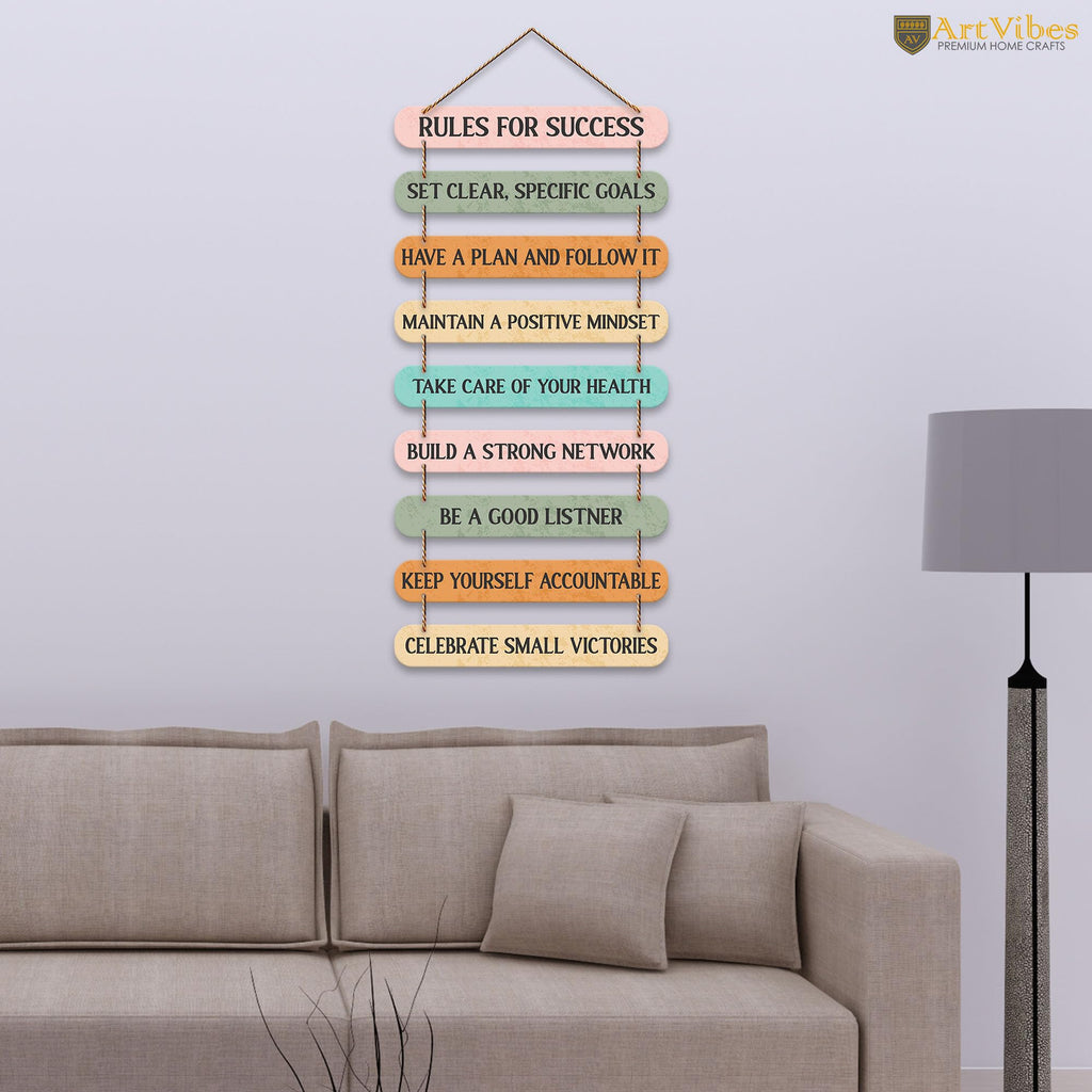 Artvibes Rules For Success Quote Wall Hanging Wooden Art | Quotes Decor Item | Wall Poster | Office Decor | Inspirational Quotes Wall Art | Mdf Wall Decoration | Gift Items (WH_9324N)