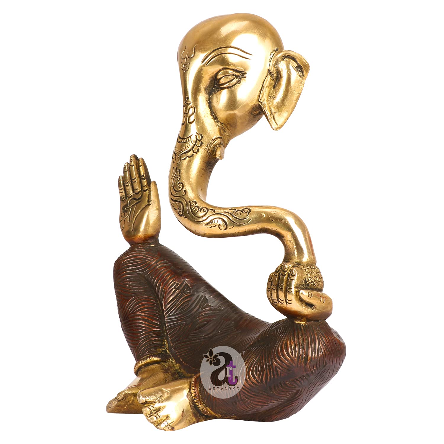 ARTVARKO Brass Trunk Ganesha Idol for Home Decor Office Desk Diwali Gift Pooja House Entrance Good Luck 8 Inches
