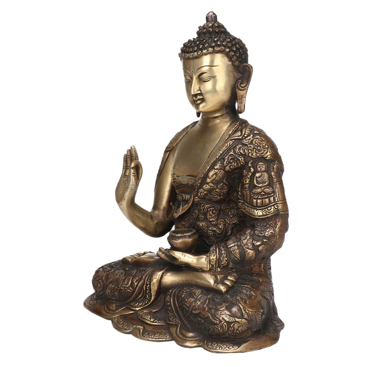 Svarup Brass Gautam Buddha Idol Statue Murti Draped in Stone Embellished Shawl for Home Decoration Blessing Buddha Height 12 Inch Weight 5 Kg Color Brown Gold