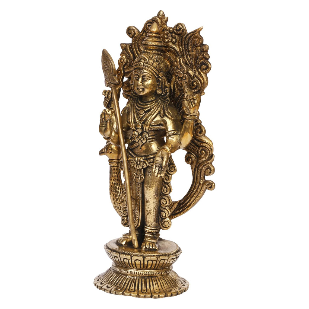 ARTVARKO Lord Murugan KartikeyaBrass Idol Swaminatha Skanda Swami Ji Kartik Statue Subramanya Gold Color 9 Inch