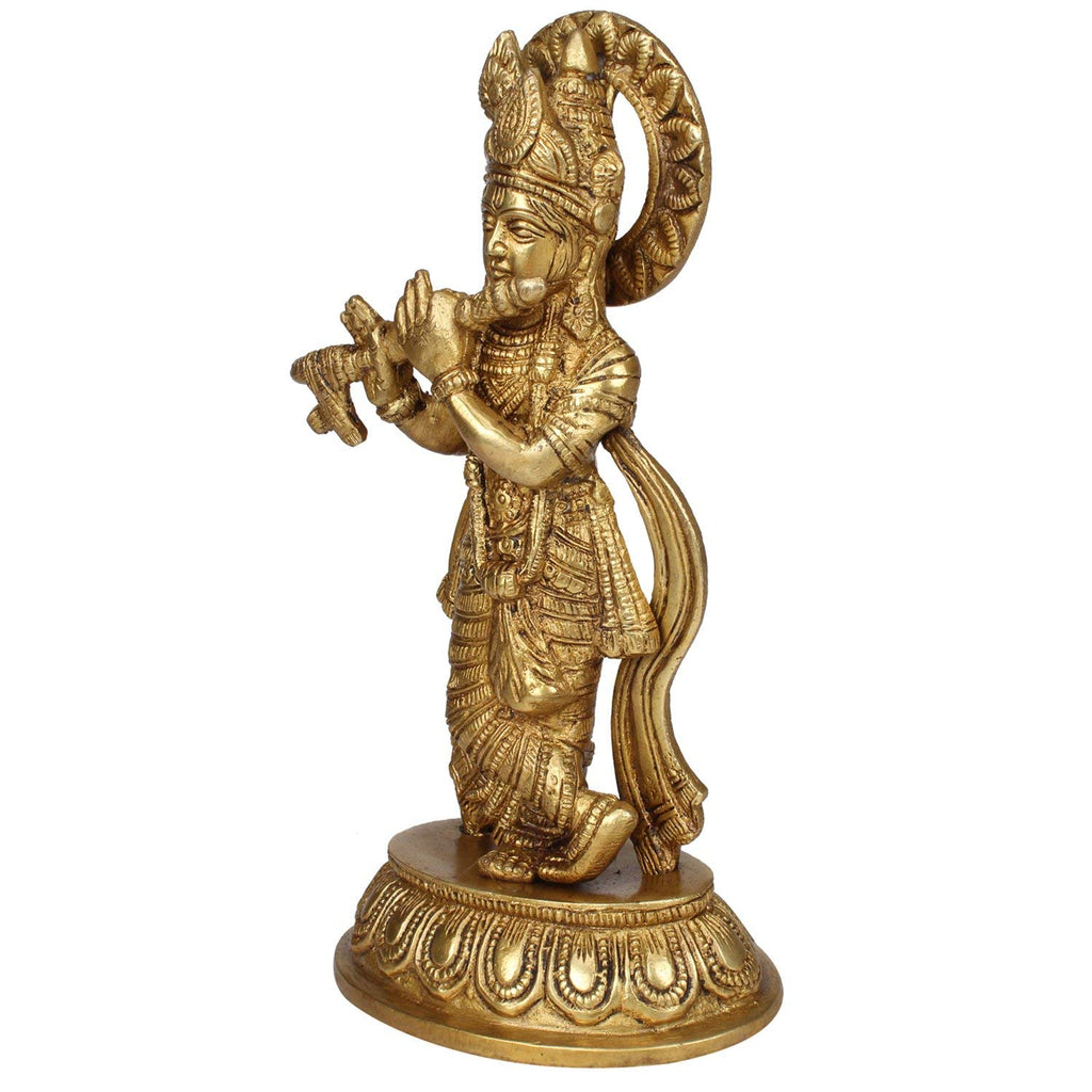 SVARUP Brass Lord Krishna Idol Figurine Krishna Sculpture Decorative Showpiece Home Office Temple Gift Height 8 Inches