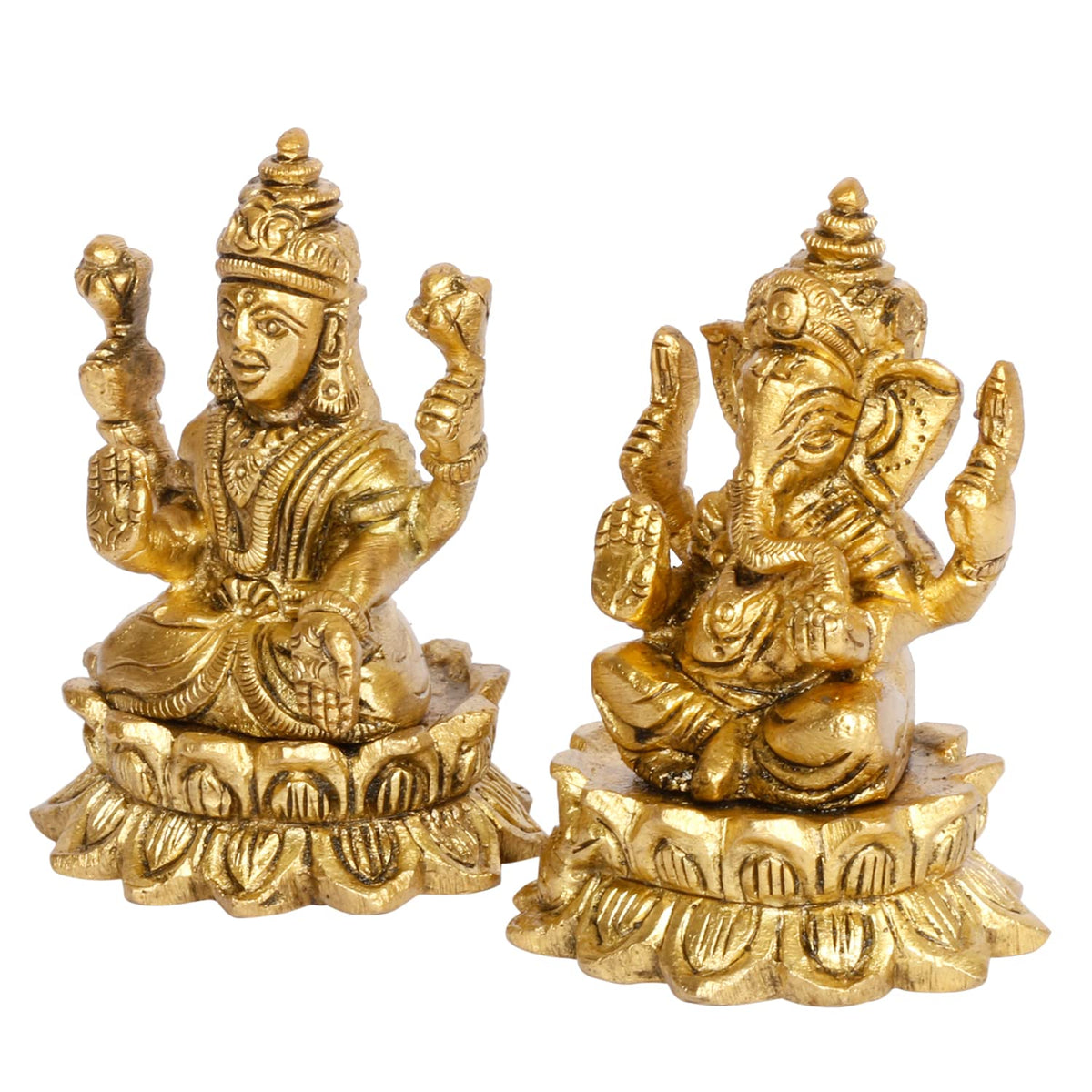 ARTVARKO Brass Laxmi Ganesha Sitting Lakshmi Ganesh on Lotus Idol Statue Spiritual Sculpture Puja Showpiece Religious Murti Pooja Gift and Home Decor Small 3 Inch