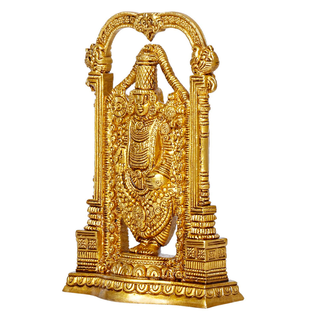 ARTVARKO Brass Tirupati Balaji Venkateshwara Idol Vishnu Chakra Namah Shankh Statue Murti Lord Srinivasa for Home Office Temple Decor Gift 8 Inch