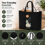 Craftwood Black Canvas Tote Bag, Casual Shoulder Bag for Daily Use, Large Canvas Tote Bag for Women, Tote Handbags for Women with Zipper & Inner Pocket for College, Shopping, Office (Black sun)
