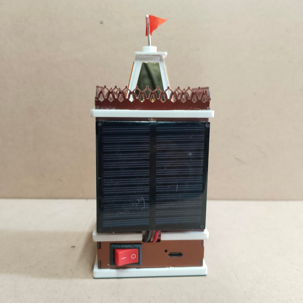 Solar Rechargeable Mini Mandir for Car and Office Desk, White with Gold Accents, Without Idols (Metallic Brown)