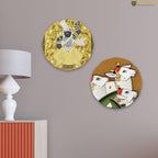 Artvibes Cow Round Shape Round Shape MDF Wooden Wall Art for Home Decoration | Spiritual Decor Items | Wall Art Paintings | Wall Poster| Stylish Modern Artwork | Gift Items (WH_8819N), Set of 2