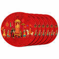 Premium Round Cotton Dining Table Mats Set of 6 | Washable Heat Resistant Food Mat | Circular Dining Table Hot Plate Mats & Coaster for Hot Utensil (14-inch, Printed Royal/Red) Kafalo