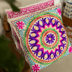 ATRANGI STUDIO Embroidered Cushion Covers - Set of 2 | Traditional Aari Embroidery | Threadwork Throw Pillow Covers with Zip Closure | Perfect for Sofa, Bed, Chair | 16x16 Inch, Multicolor