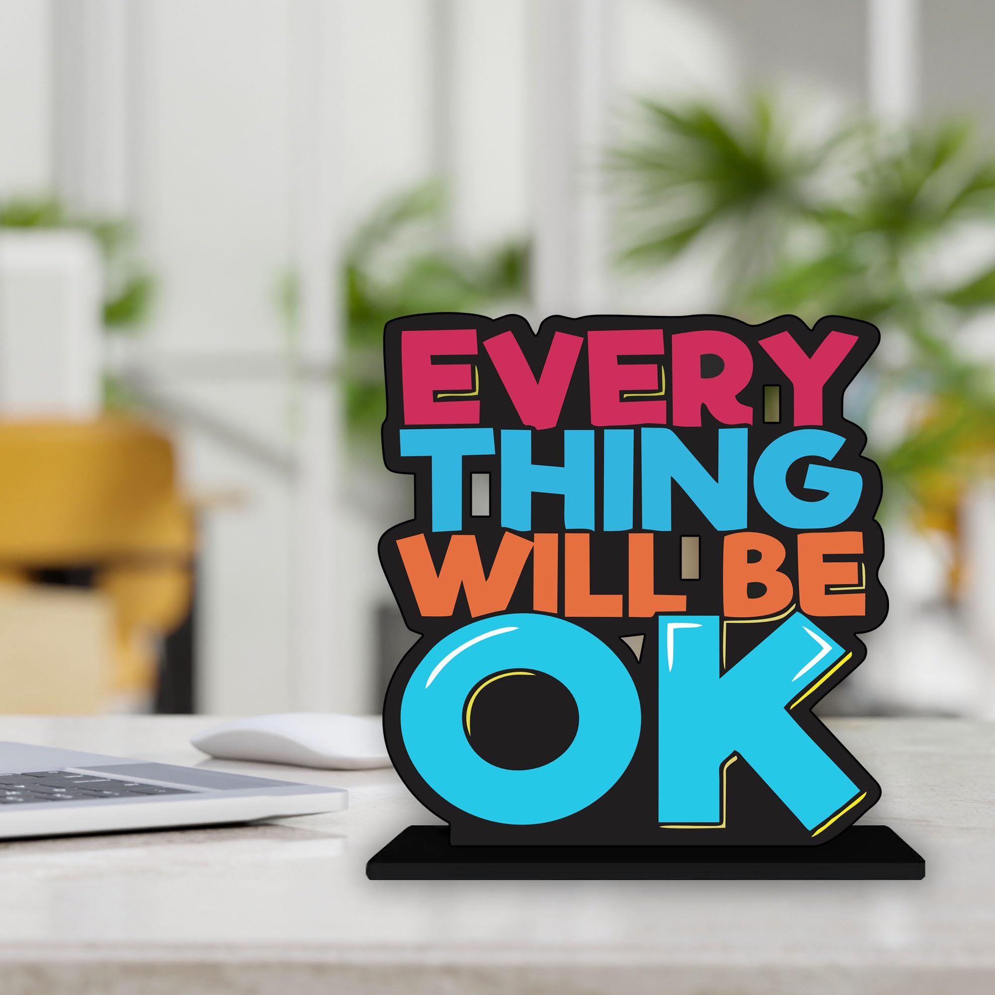 Artvibes Wooden Idols and Figurine Every Thing Will Be Ok Inspirational Quotes Table Decor for Office Desk Alphabet Showpiece | Home Decoration | Living Room | Modern Gifting Item (Sp_1159)