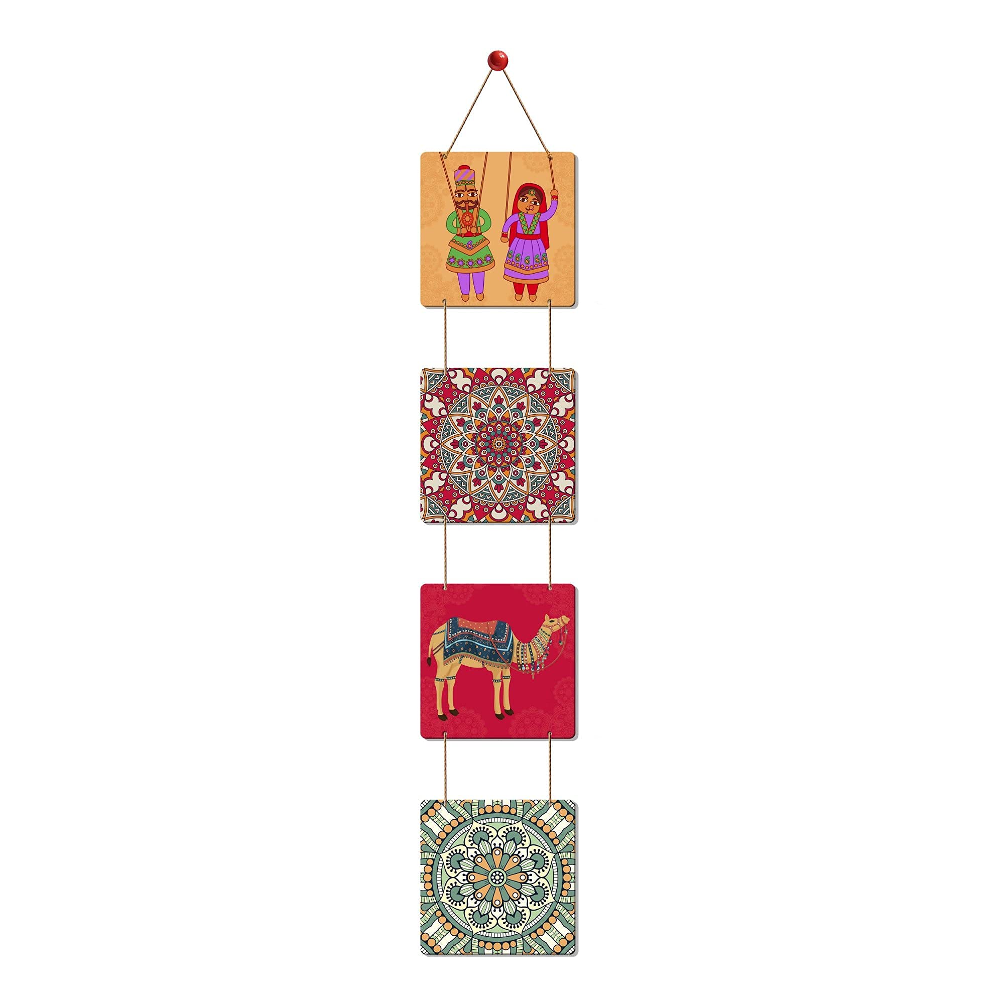 Artvibes Camel & Village Theme Traditional Rajasthani Folk Art Decorative Wall Art MDF Wooden Wall Hanger for Living Room | Home Decor | Wall Accent | Wall Illustrations | Gift Items (WH_3304N)