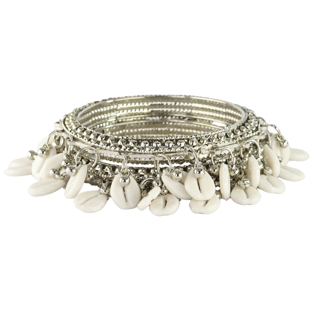 STYOLLO Designer Silver White Bangles for Women | Tribal Oxidised Pattern | Wedding Jewelry | Handmade Kashmiri Jewelry Kada for Girls - Set Of 2 (SYL_MJ8-KaudiBellKada-SilverWhite-2.2)