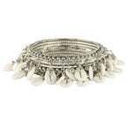 STYOLLO Designer Silver White Bangles for Women | Tribal Oxidised Pattern | Wedding Jewelry | Handmade Kashmiri Jewelry Kada for Girls - Set Of 2 (SYL_MJ8-KaudiBellKada-SilverWhite-2.2)