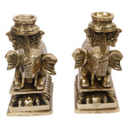Artvarko Brass Elephant Tealight Candle Holder Pair (2 Pcs) Fengsui Vastu for Good Luck Success Prosperity Home Decor Marriage House Warming Gift Height 8 Inches