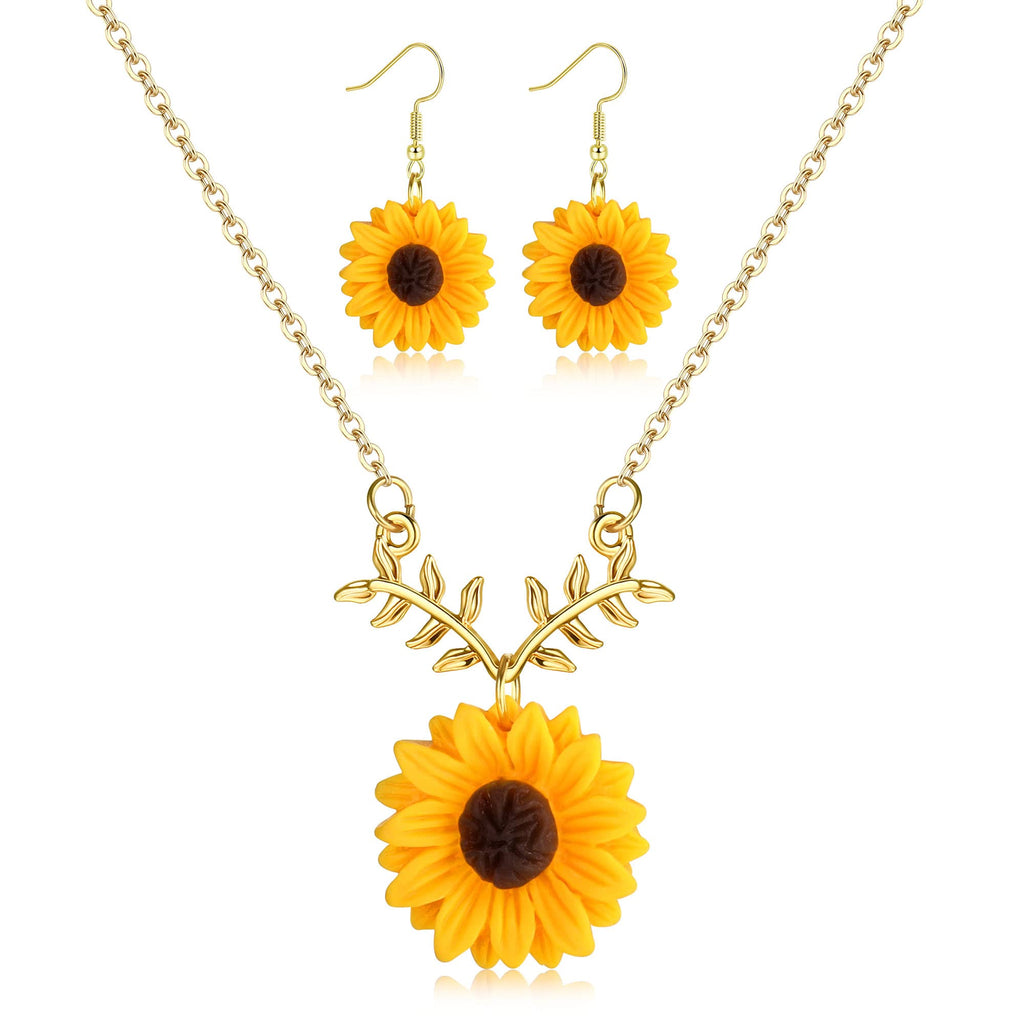 HAIAISO Sunflower Dangle Drop Earrings Sunflower Necklace for Women Handmade Sunflower Jewelry Set Gift, No Gemstone