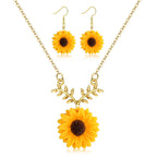 HAIAISO Sunflower Dangle Drop Earrings Sunflower Necklace for Women Handmade Sunflower Jewelry Set Gift, No Gemstone