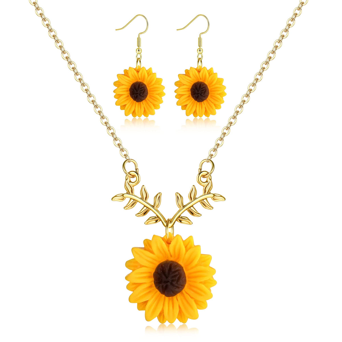 HAIAISO Sunflower Dangle Drop Earrings Sunflower Necklace for Women Handmade Sunflower Jewelry Set Gift, No Gemstone