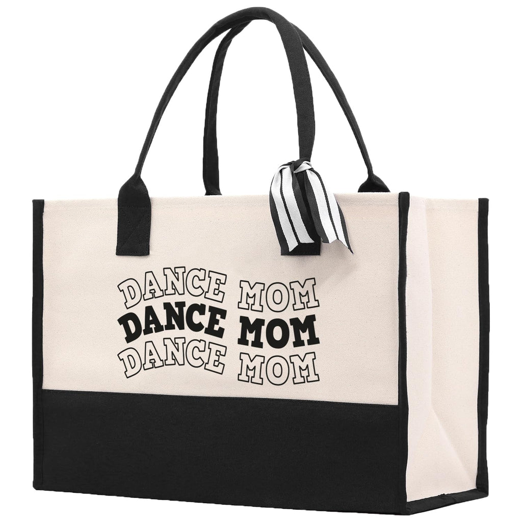 VANESSA ROSELLA Cotton Canvas Tote Bag New Mama Gift Best Mom Ever Bag Dog Mom Tote Shopping, Natural & Black, Large