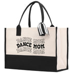 VANESSA ROSELLA Cotton Canvas Tote Bag New Mama Gift Best Mom Ever Bag Dog Mom Tote Shopping, Natural & Black, Large
