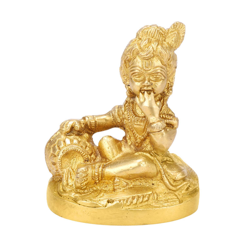 SVARUP Brass Bal Gopal Makhan Chor Idol in Gold Color Height 3.25 Inch