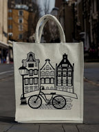 Jute Club Printed Canvas Bag|Shopping|Office|Tiffin| Multipurpose|Eco Friendly with Zipper lock|Spacious|100% Organic Cotton Tote with Lamination-14 X16 X5 (5Pc, The Cycle Stand)