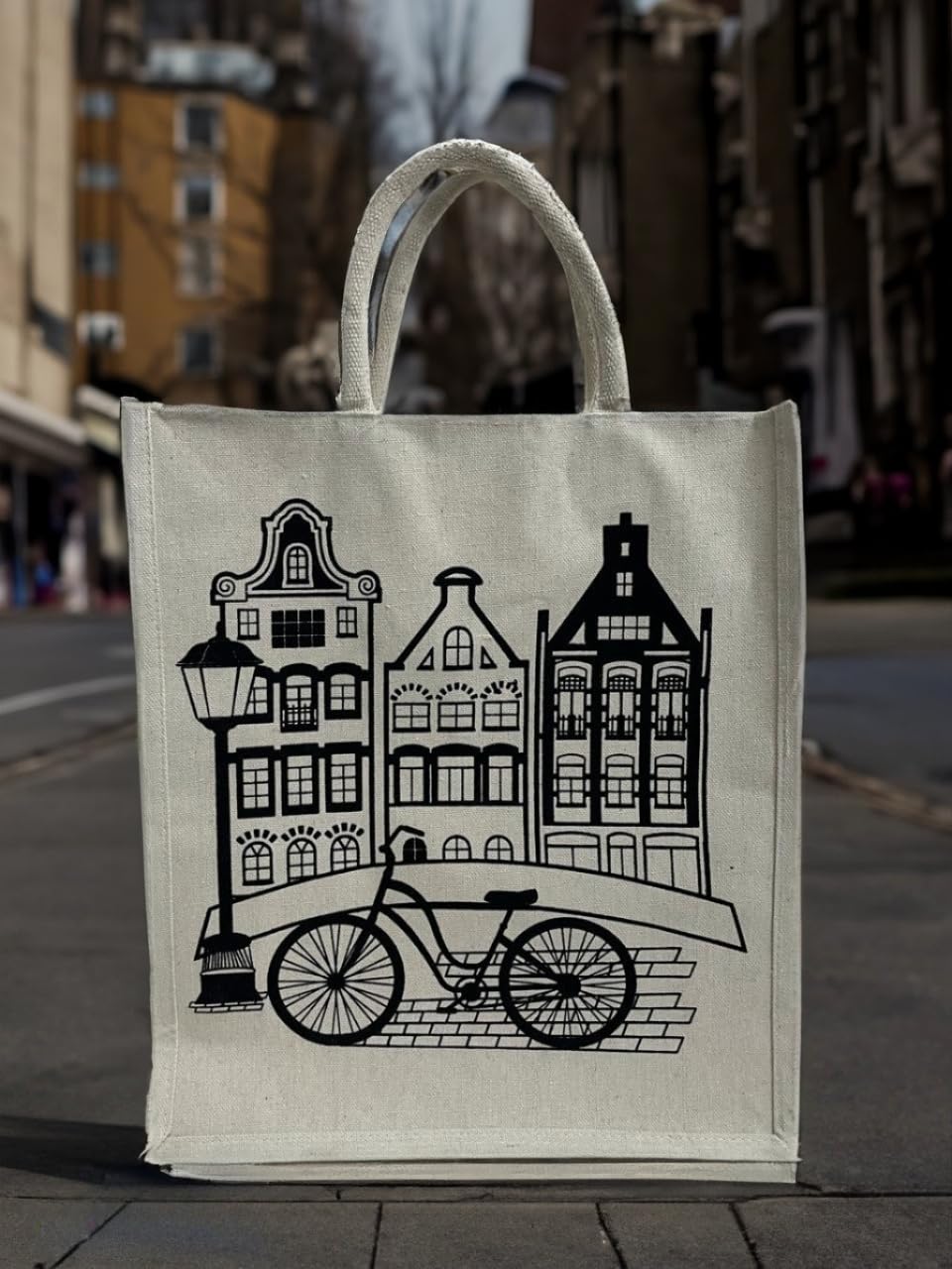 Jute Club Printed Canvas Bag|Shopping|Office|Tiffin| Multipurpose|Eco Friendly with Zipper lock|Spacious|100% Organic Cotton Tote with Lamination-14 X16 X5 (5Pc, The Cycle Stand)