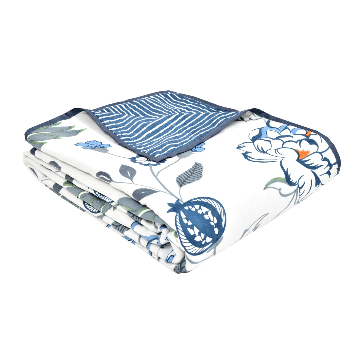 BLOCKS OF INDIA 100% Cotton Dohar King Size Reversible Hand Block Printed Malmal Summer Dohar/Blanket (Blue Anar JAAL) Kafalo