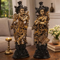 ARTVARKO Brass Lord Radha Krishna Murti Statue Playing Flute Gold and Black Big Size Metal Idol for Home Decor Temple Pooja Room Gallery Gift Height 29 Inch Weight 33 KG