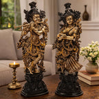 ARTVARKO Brass Lord Radha Krishna Murti Statue Playing Flute Gold and Black Big Size Metal Idol for Home Decor Temple Pooja Room Gallery Gift Height 29 Inch Weight 33 KG