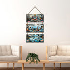 Artvibes Lord Ganesha Sitting On Sacred Lotus Auspicious Wooden Art Work Wall Hanging | Spiritual Decor Items | Vastu Paintings | Wall Poster| Stylish Modern Decor Item | Ideal Gifts (WH_9416N)