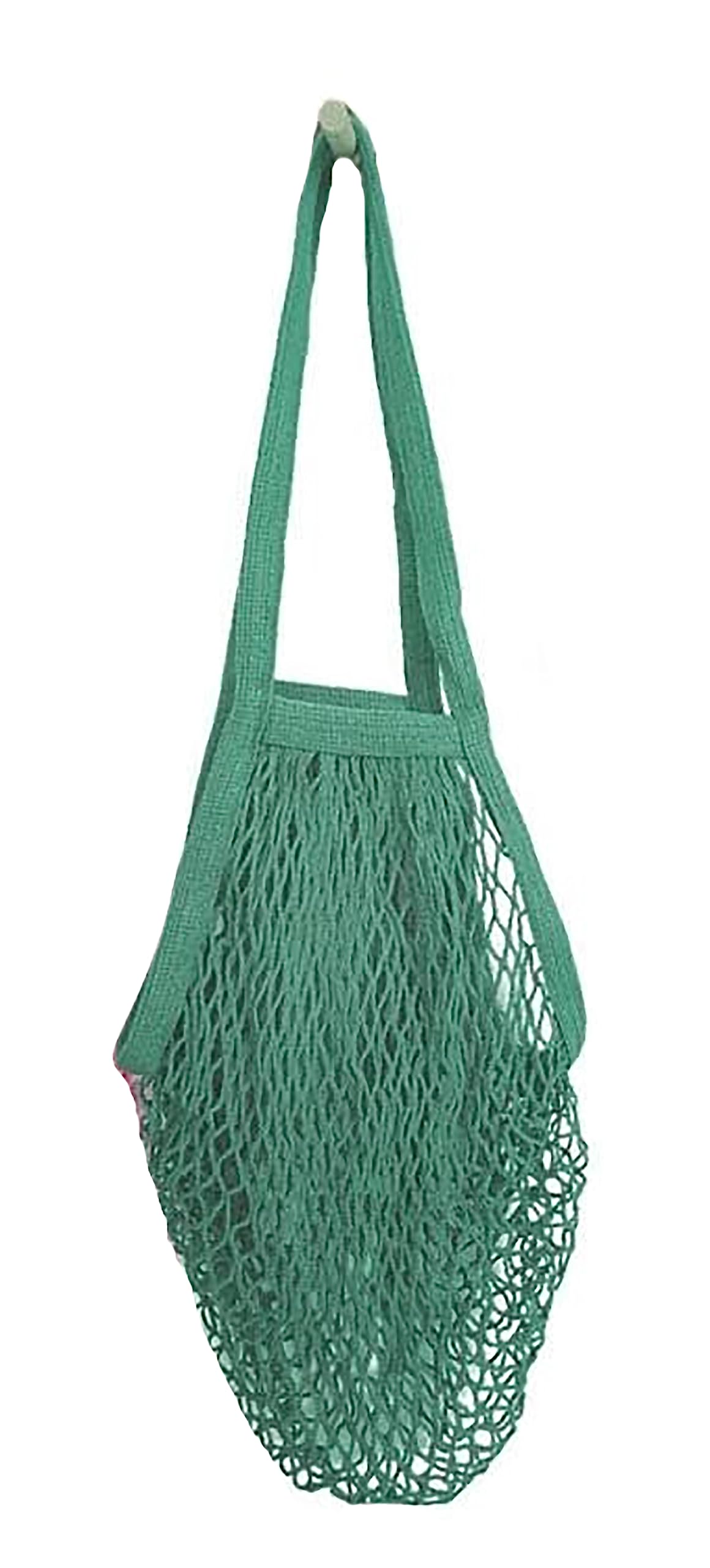 MSK Looms Eco Friendly Light Weight Cotton Net String Bag with Long Handle, Reusable Produce Bag for Fruits and Vegetable - Green