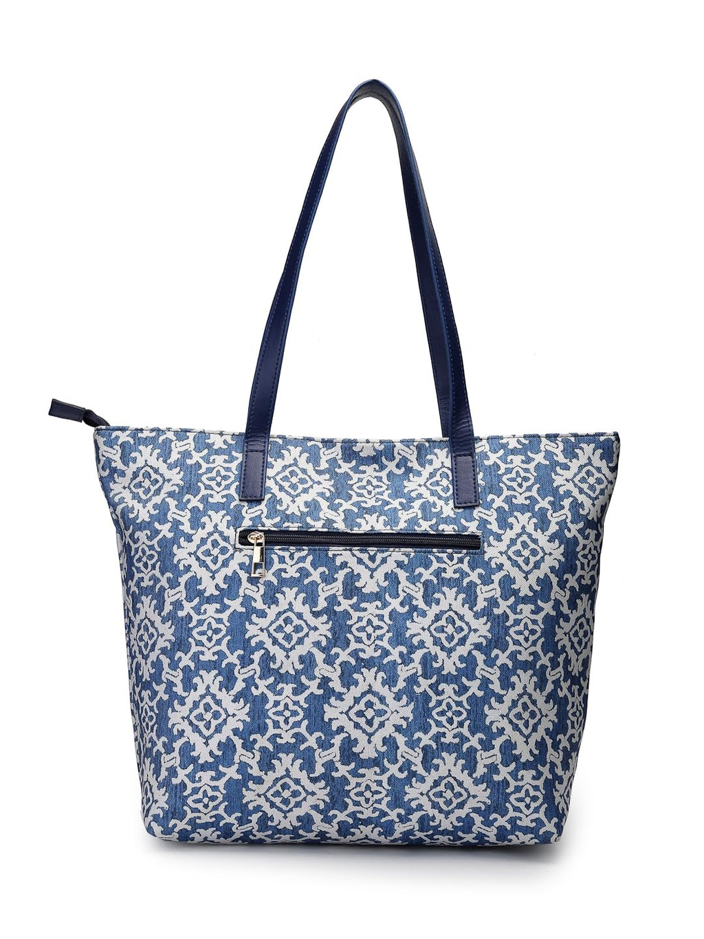 Aquatan Denim Blue Ikat Print Canvas Tote Bag | Eco Friendly Shopping Handbag | Cotton Handbag for Women’s Daily, College and Office - Black - Pack of 1