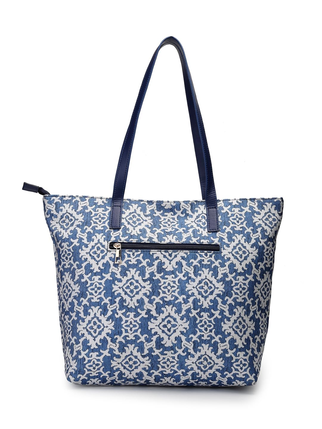 Aquatan Denim Blue Ikat Print Canvas Tote Bag | Eco Friendly Shopping Handbag | Cotton Handbag for Women’s Daily, College and Office - Black - Pack of 1